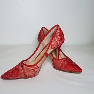 Jessica Simpson Size 7 1/2 M - Chic Red Lace Women's Heels